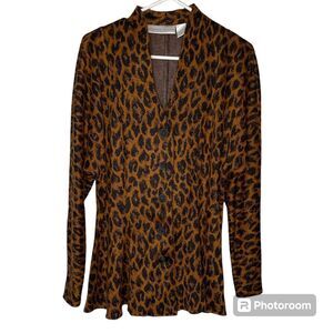 Kathryn Deene New York Vintage Cheetah Print Cardigan Sweater sz 18 Button Up